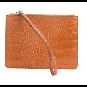 Croc embossed genuine leather small wristlet pouch